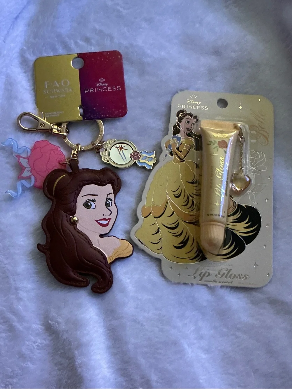 Disney x FAO Schwarz (Beauty & The Beast Belle Keychain & Lip Gloss) 2 pieces.